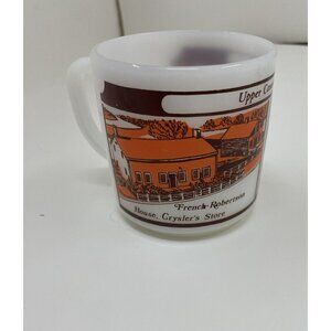 Glasbake Milk Glass Mug Upper Canada Village Souvenir Vintage White Retro